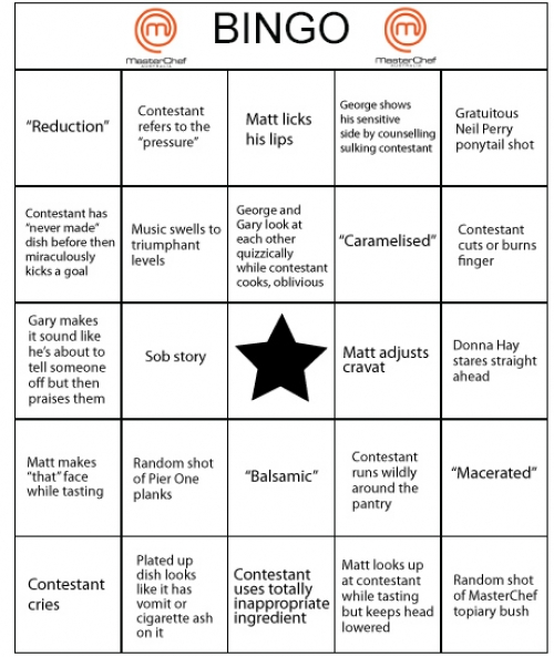 MasterChef Bingo Card