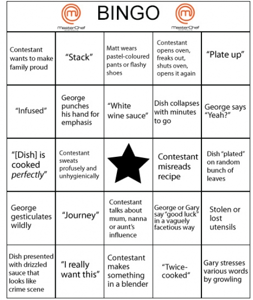 MasterChef Bingo Card