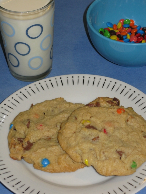 Chewy Melty Snickers and M&M Cookies