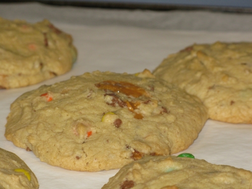 Chewy Melty Snickers and M&M Cookies