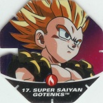 #17
Super Saiyan Gotenks
Power 2,000,000
Fire<br />Red Back<br />Cut #1 (&reg;)
(Front Image)
