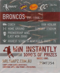 #4
Buck - Brisbane Broncos

(Back Image)