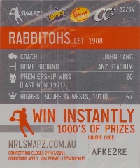 #32
Rocket - South Sydney Rabbitohs

(Back Image)